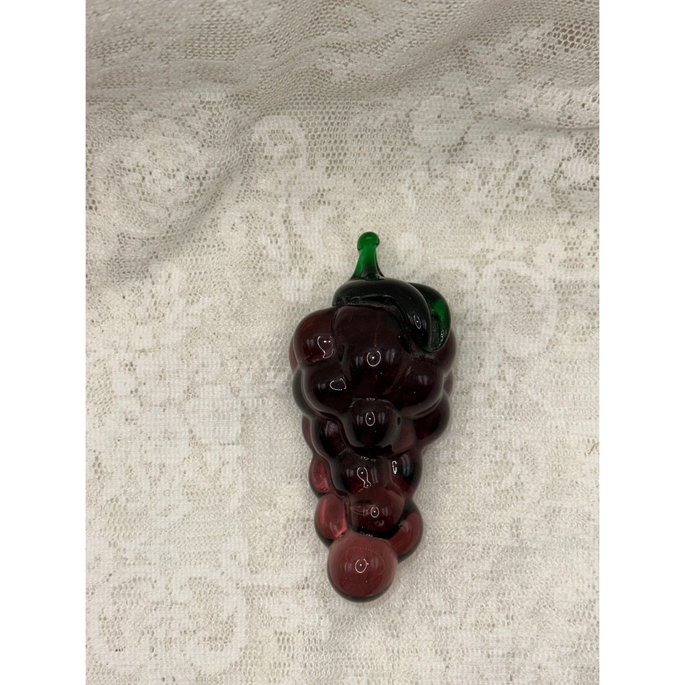 Vintage Hand Blown Art Glass‎ Purple Grapes Figurine Paperweight Green Stem